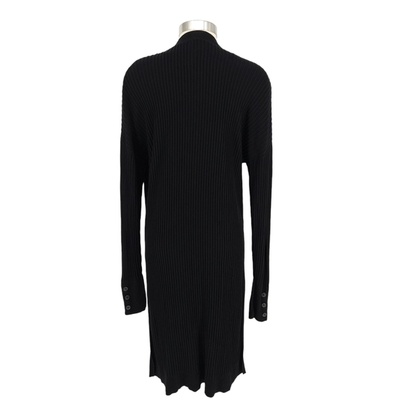 John + Jenn Tunic Sweater Cardigan Black Long Sleeve Rib Knit VNeck Button Large - Picture 3 of 5